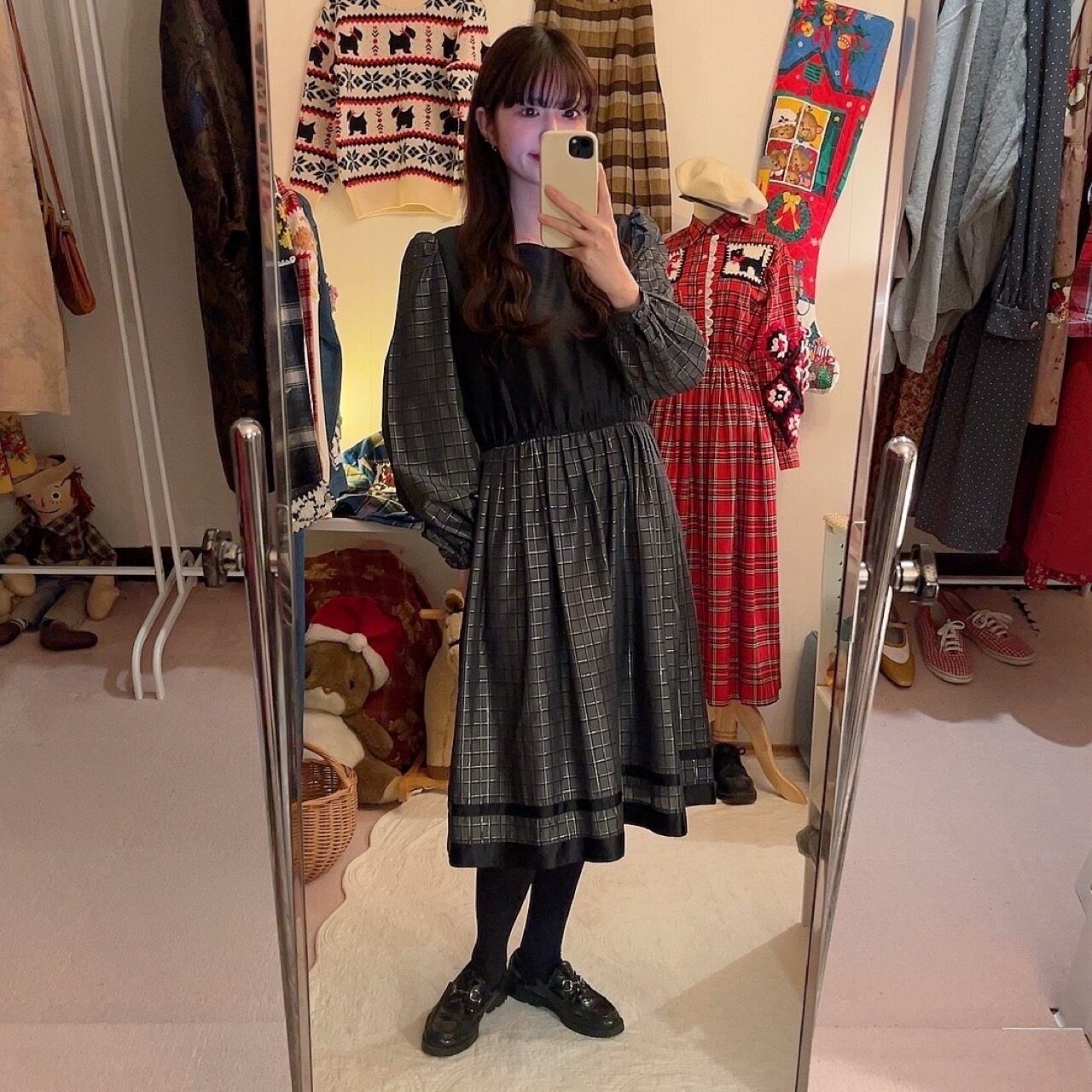 scallop gray lame check one-piece