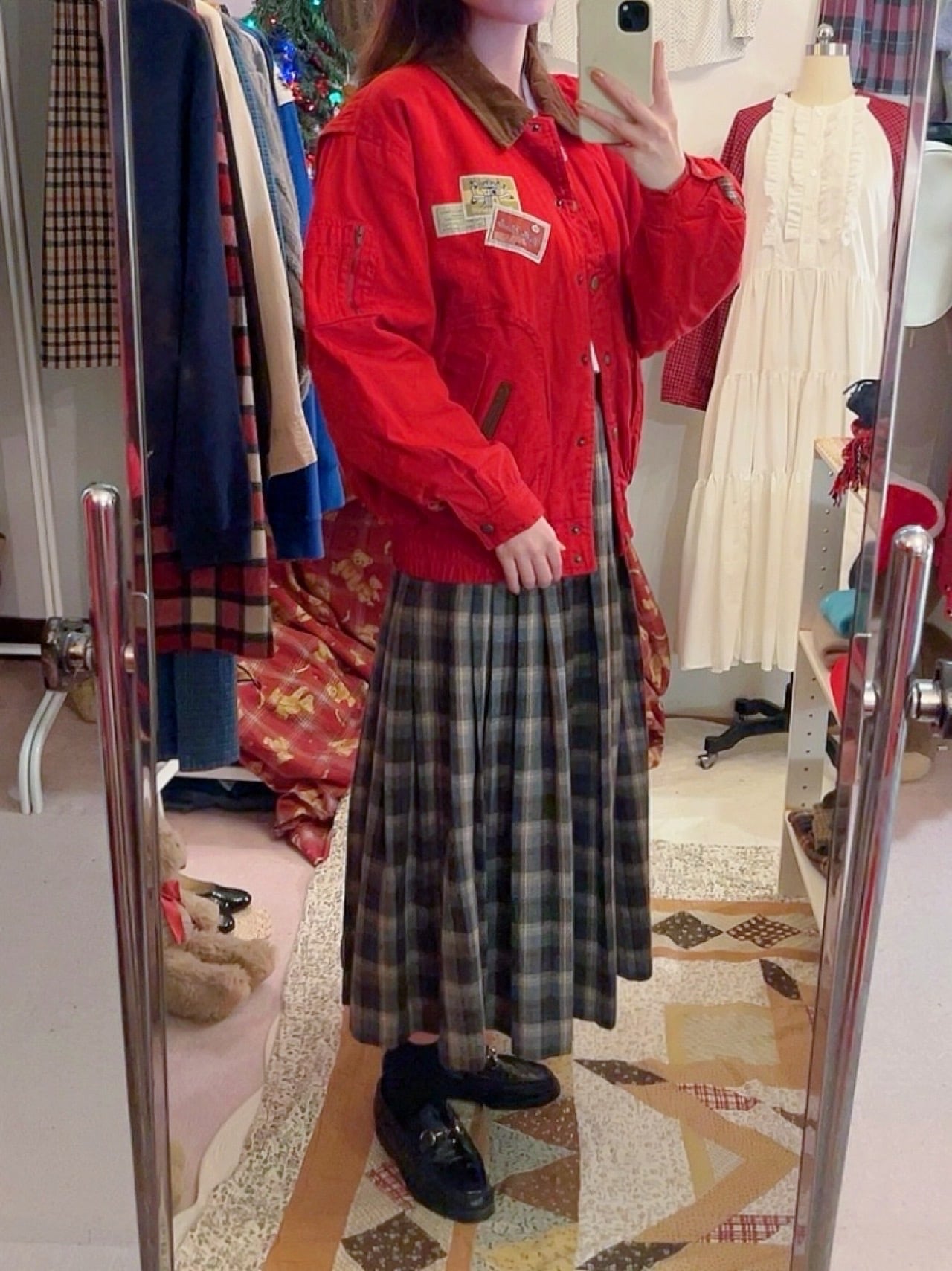 corduroy collar check liner red blouson