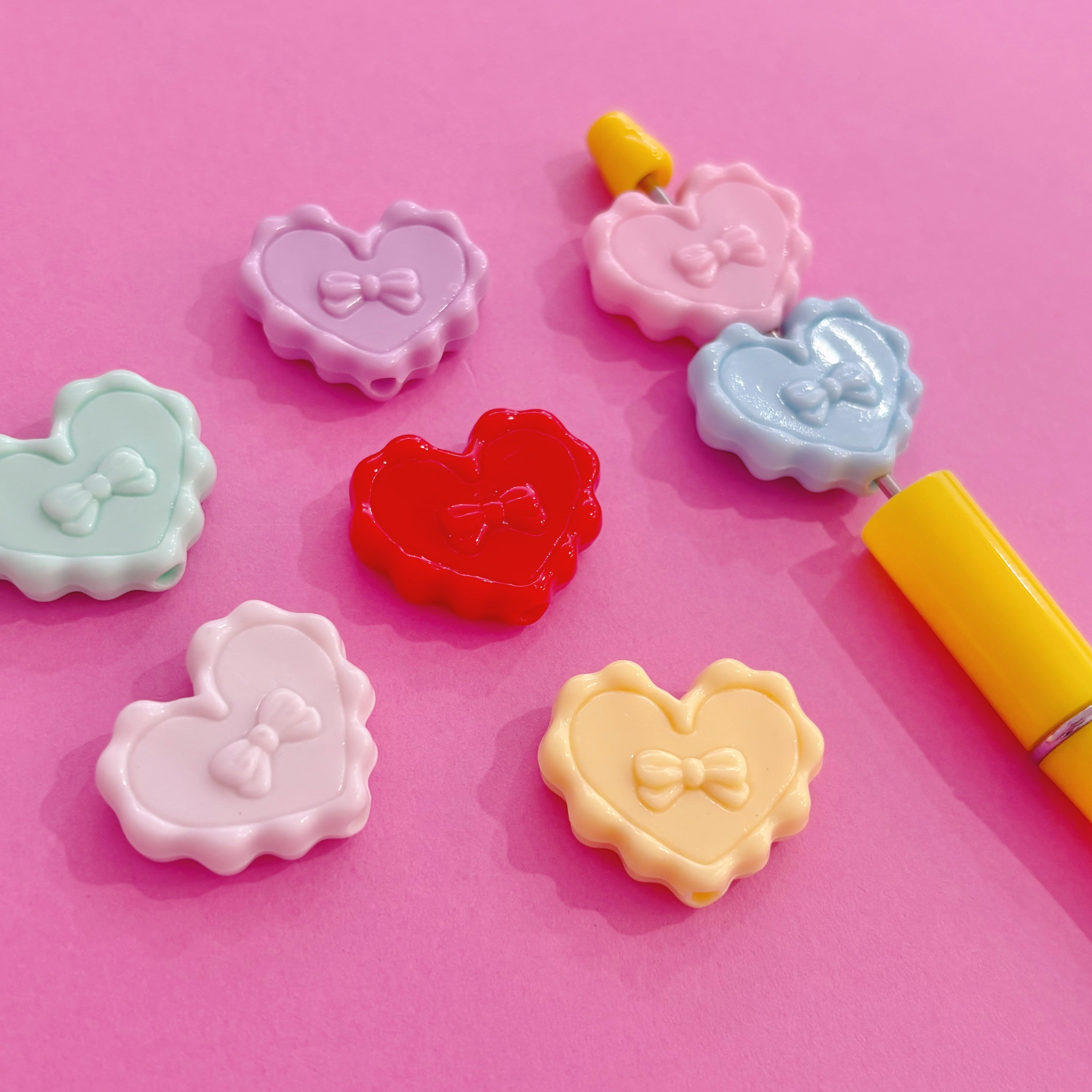 大穴ビーズ ハートリボン 7個 ☆カスタムボールペン☆ハンドメイド