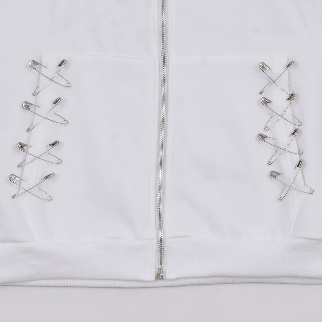 12/15新着】サブカル刺繍☆ネコ耳フードファーZIPパーカー(裏起毛