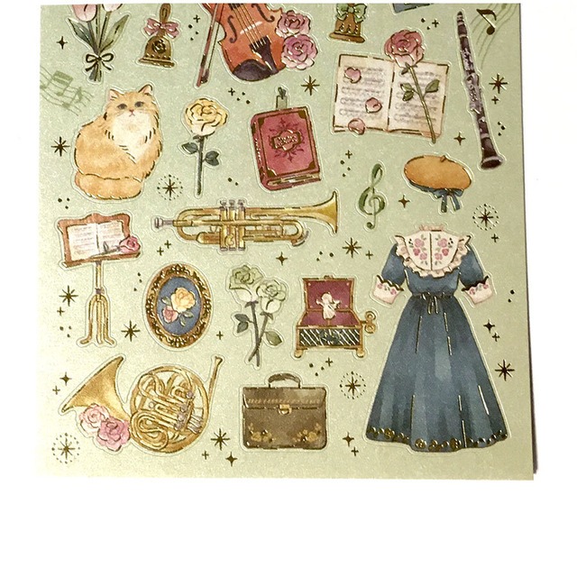 クラシカル ミュージック シール 楽器とネコ シュピネシール きつねの雑貨屋さん*ビストロウシカ*