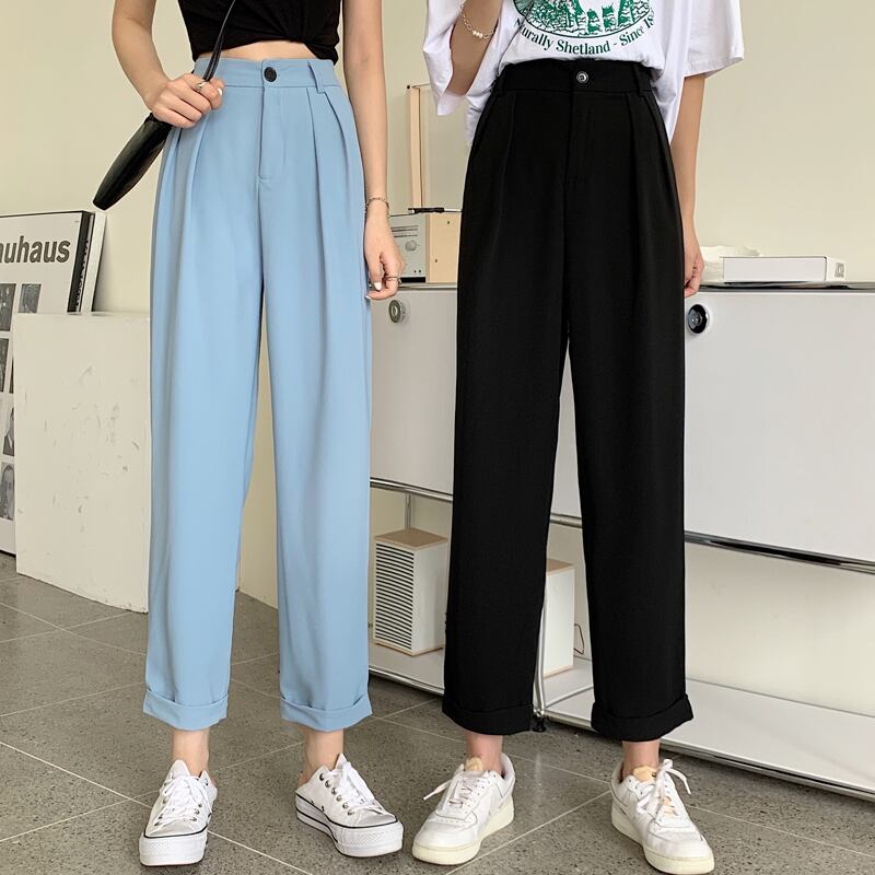 ブラックパンツ サマー薄手ハイウェストウェストルーズカジュアル 夏物 試着室11585037602