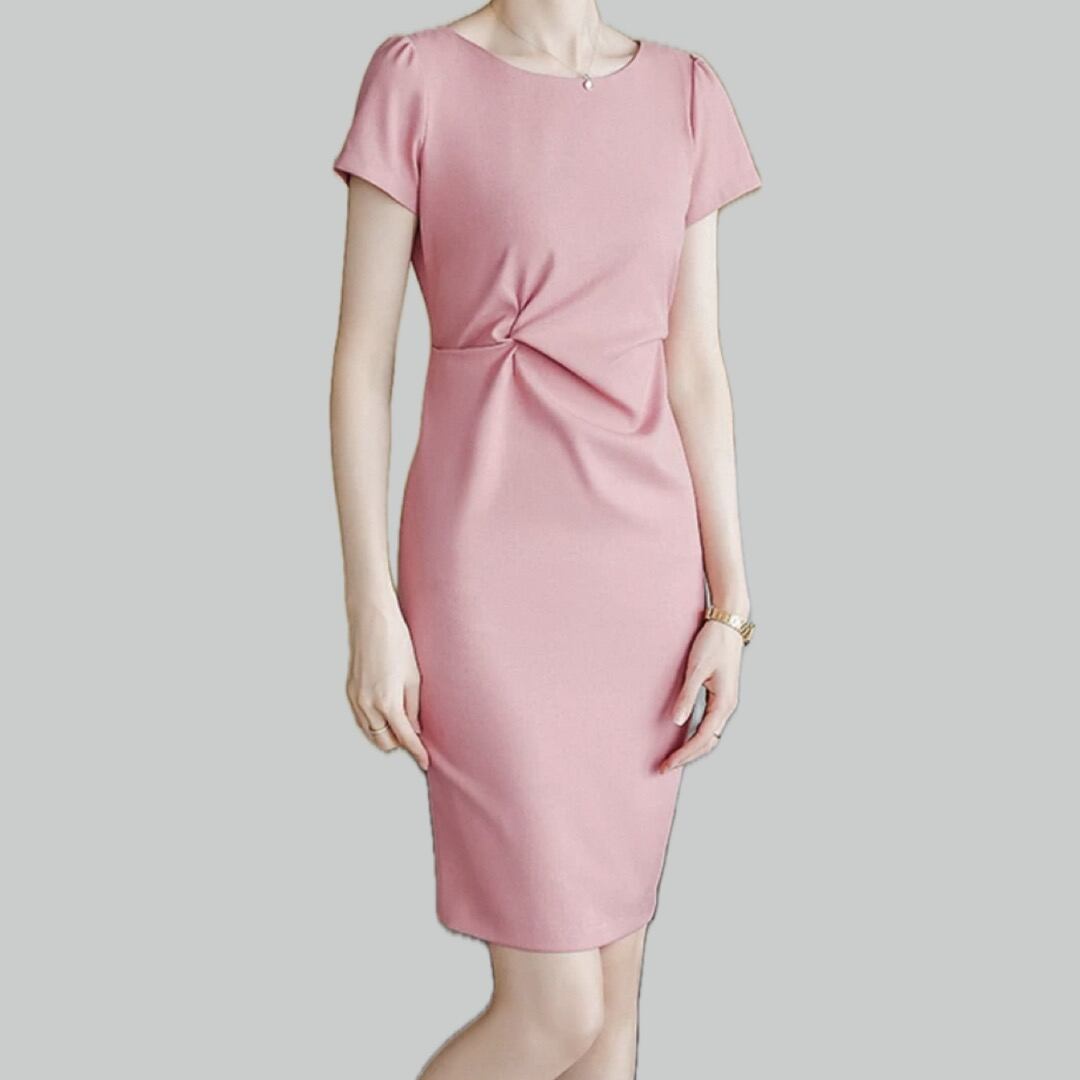 Boat neck design tight short sleeve dress 00089