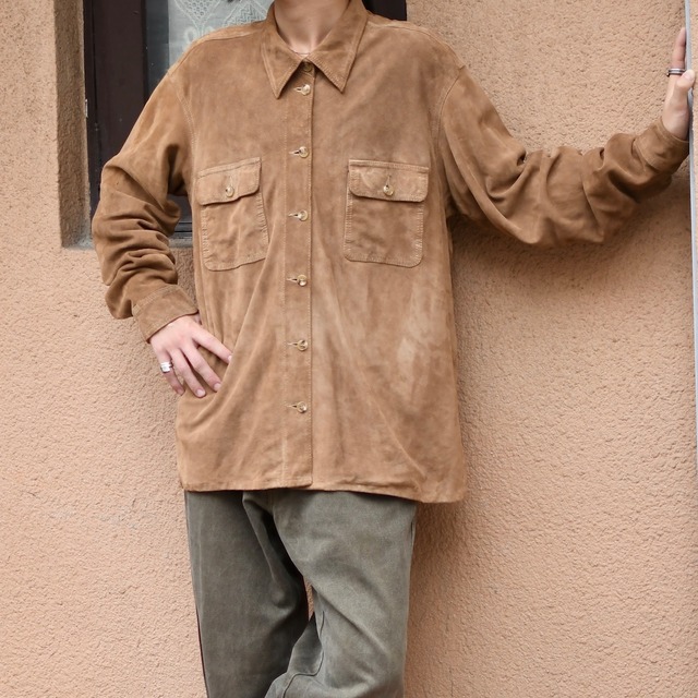 goat suede leather shirt brown