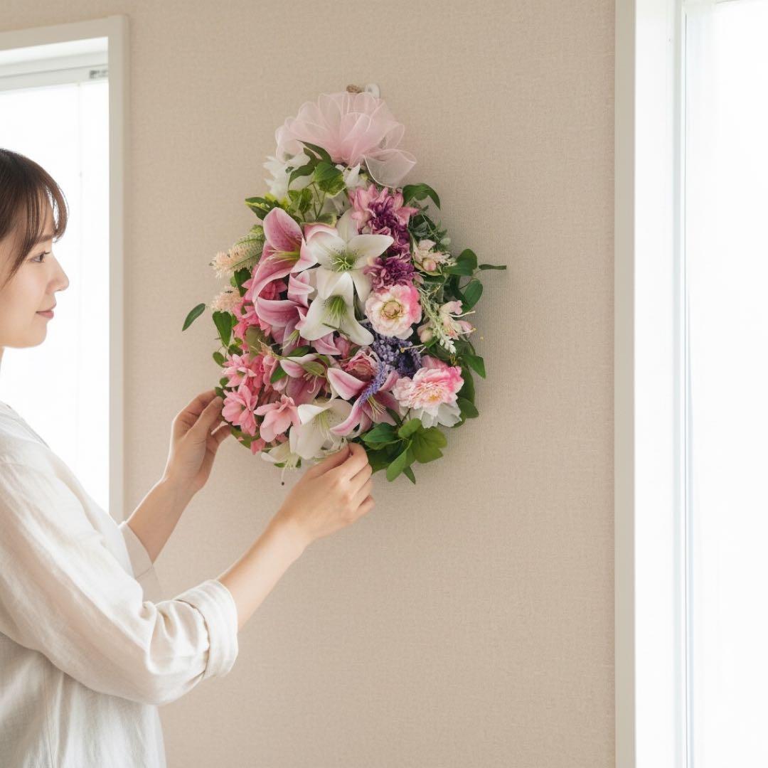 春色ラグジュアリースワッグ／百合の咲き誇る春リース 光触媒フラワー