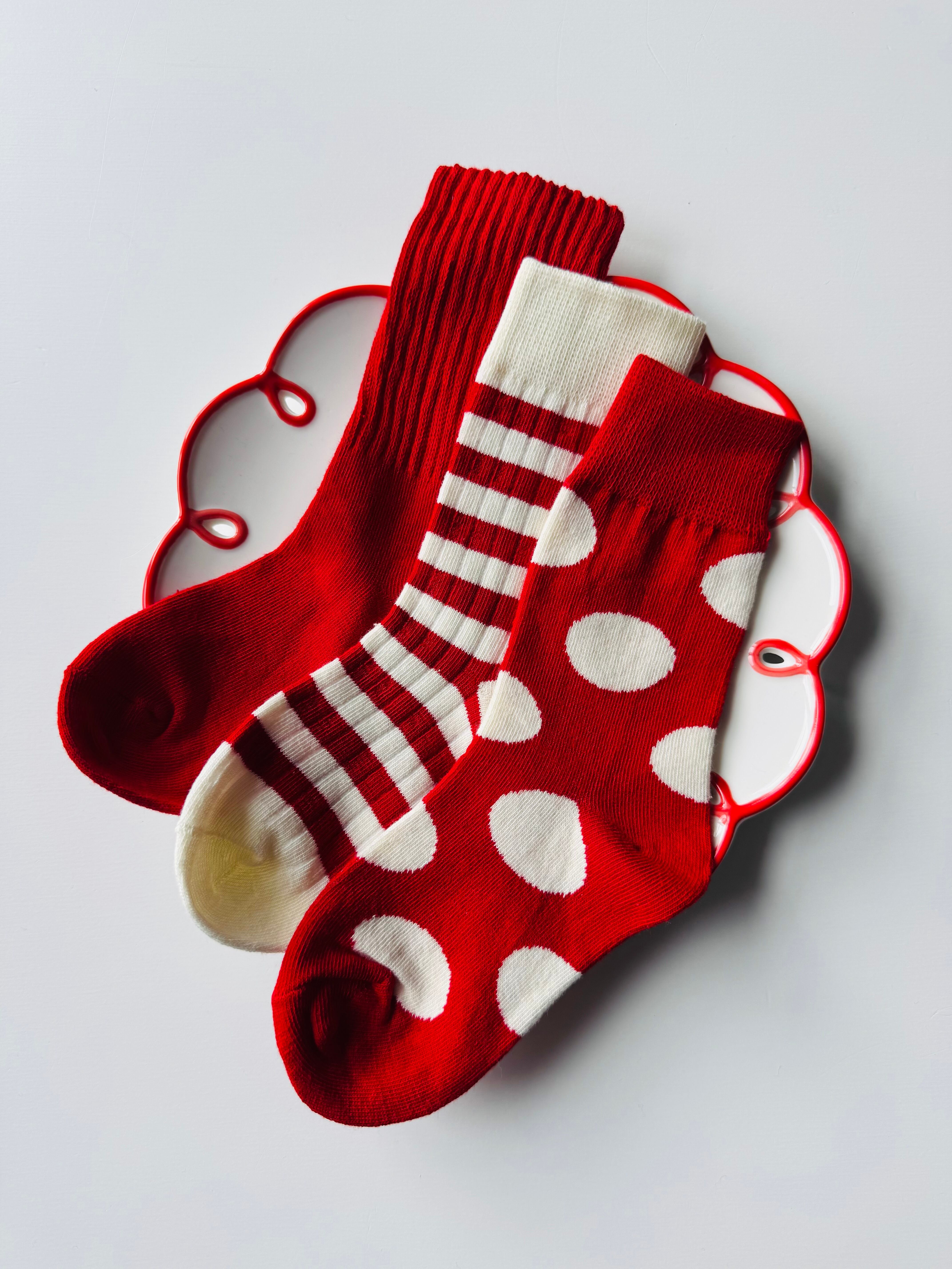 ① 3set レッドデザインsocks（15〜23cm）3990