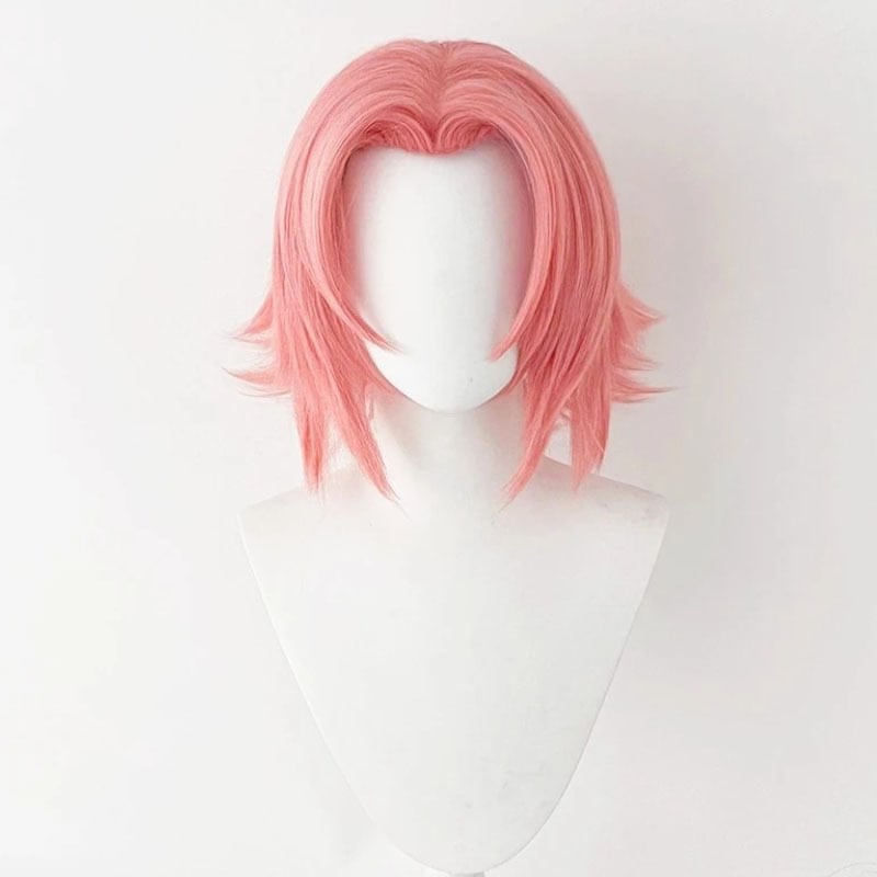 コスプレ耐熱ウィッグ ピンク 前髪立ち上げ センター分け ワンレン