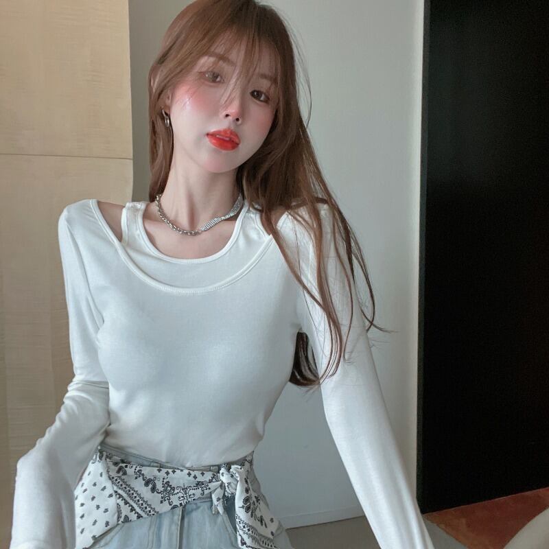 Tシャツ ショートホワイトトップス オータム ロング 秋物 ブラックストロベリース22294316703