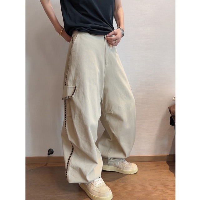 dannyandzeeベージュツイルキャンバステープワークパンツ