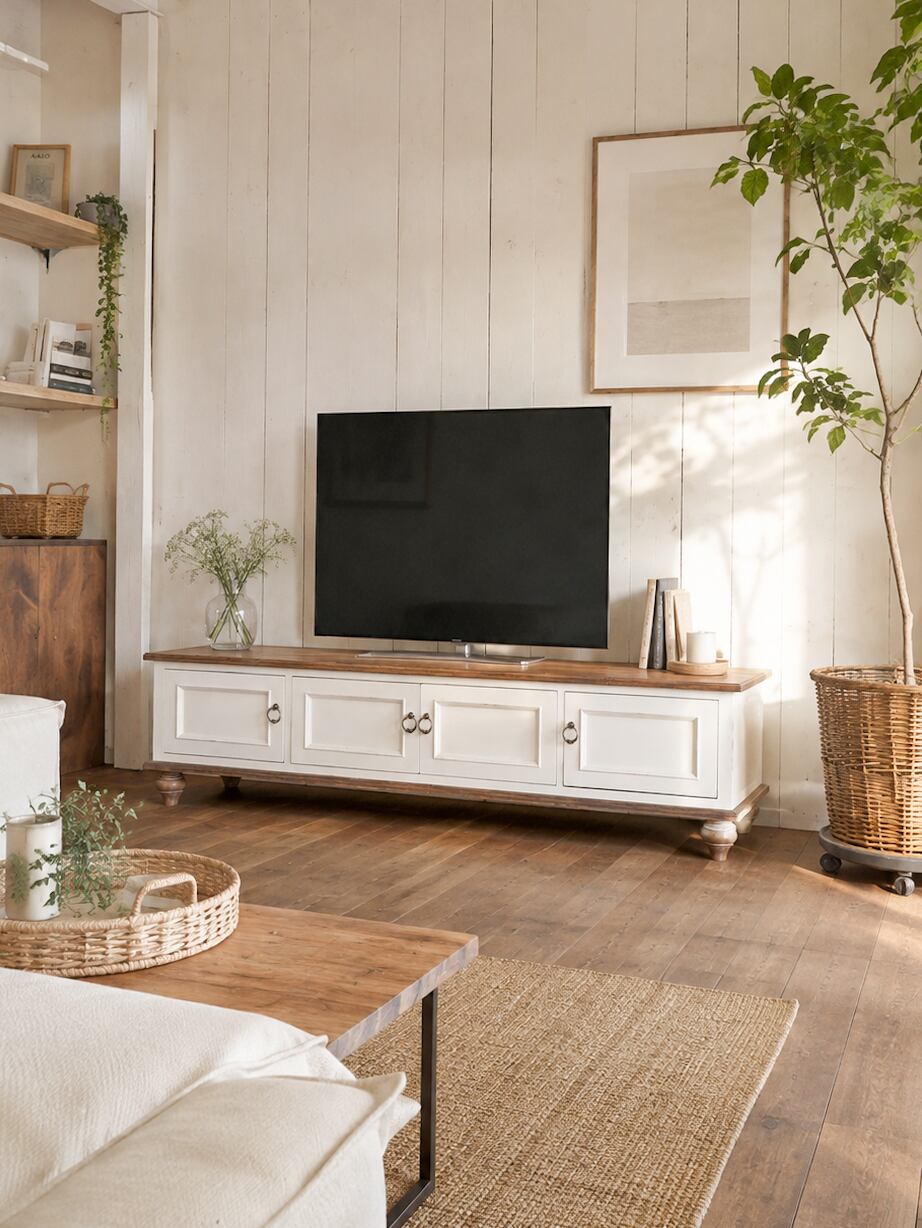 フレンチカントリーテレビボード4dr (ホワイトオーク天板・シャビーシック家具)W1600×H500