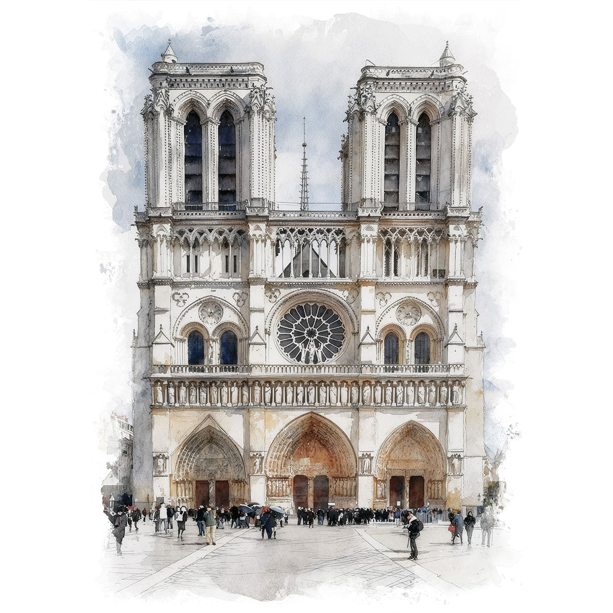 絵画 風景画(街並み) フランス パリ ノートルダム大聖堂 インテリアアート額付き 水彩画・油絵風 WAT1166