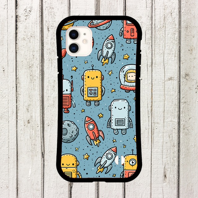 受注生産 iPhoneケース 小さなロボットの宇宙パターン｜スペースエイジ RFSP047B