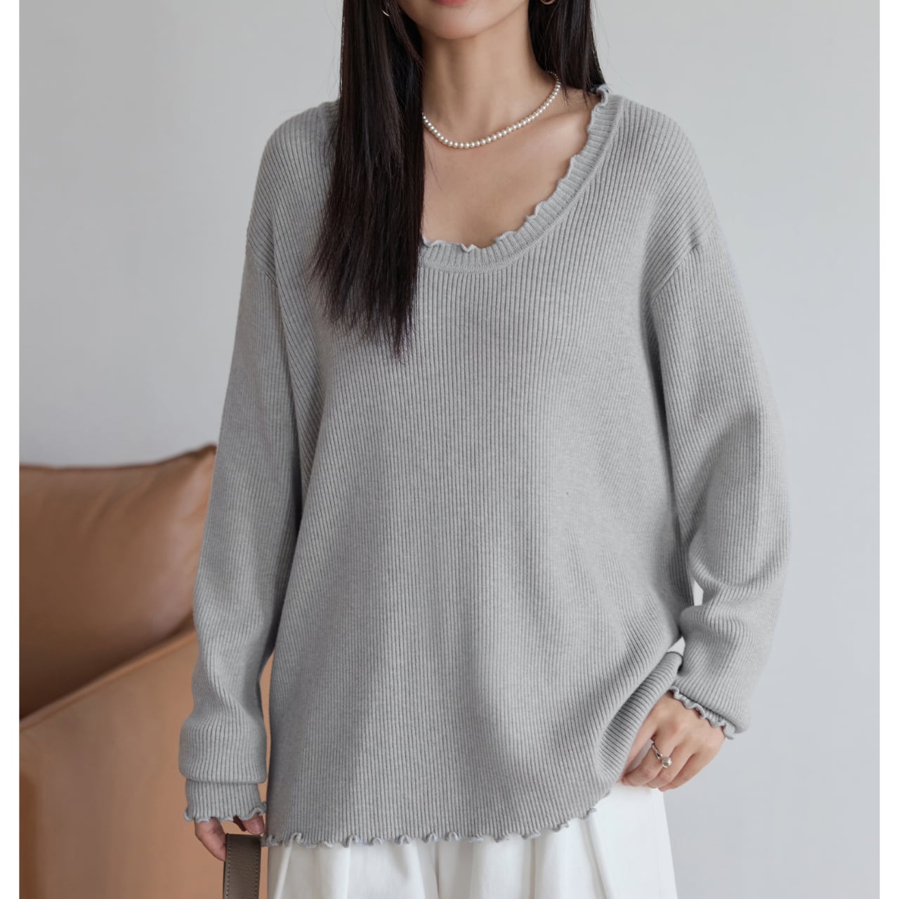 メロウフリルVネックオーバーサイズニット(3color) KT3525