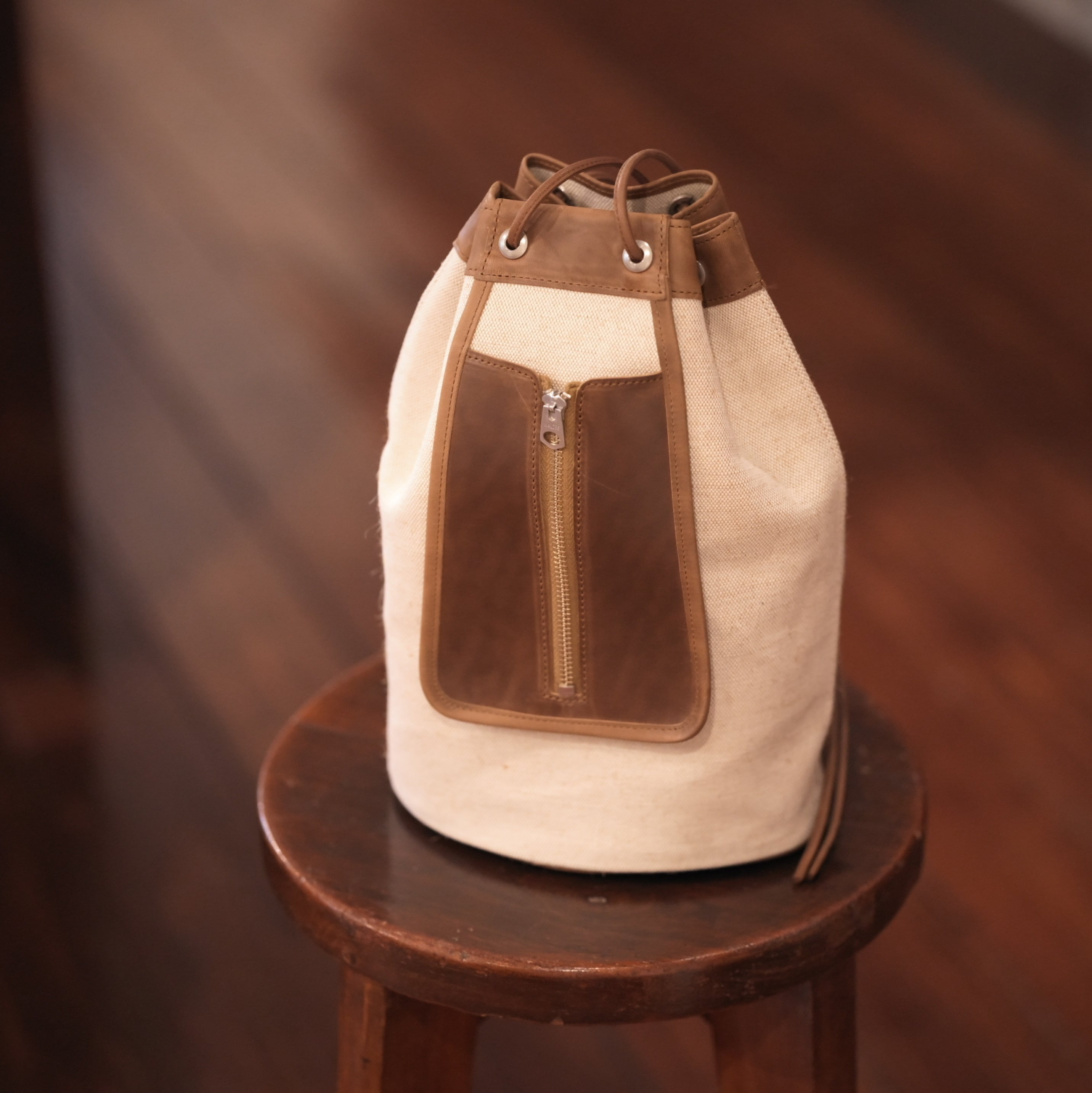 forme(フォルメ) "DRAWSTRING BAG" Jute canvas×Class -Natural×Brown-