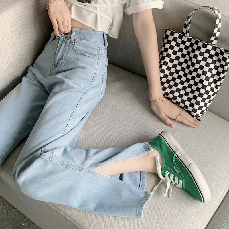 スプリングオータムジーンズ サマー薄手ルーズハイウェストウェストワイドレッグパンツ 春物 夏物 秋物 ワイドパンツ 試着室6319408323