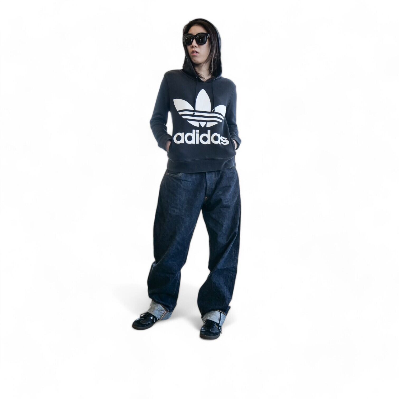 adidas アディダス デカ トレフォイル パーカー ブラック サイズM
