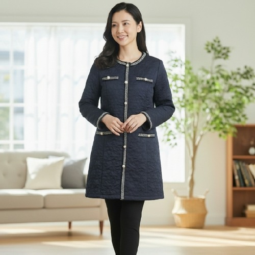 50%OFF エクラタン キルティングコート パールボタン フラワーステッチ ネイビー M L ポンヌフ 30代 40代 50代 大人かわいい服 EC223068 2022年秋冬