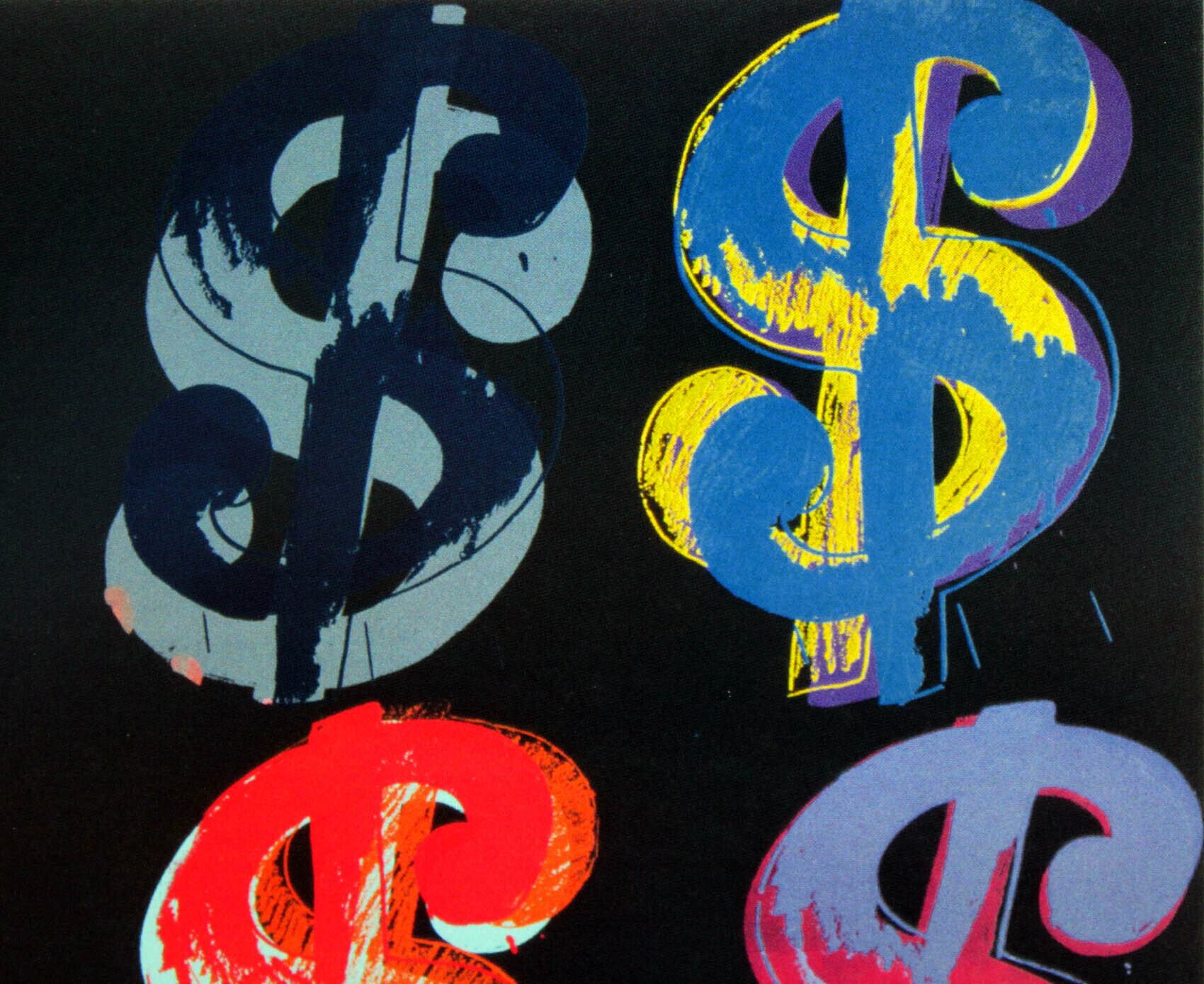 アンディ ウォーホル「ドル 9,1982(オン ブラック) Dollar 9,1982)」展示用フック付ポスター ポップアート 絵画