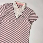 70s 80s CHEMISE LACOSTE シュミーズラコステ ボーダー 重ね着風 天竺 半袖 ポロシャツ 40/うすピンク系
