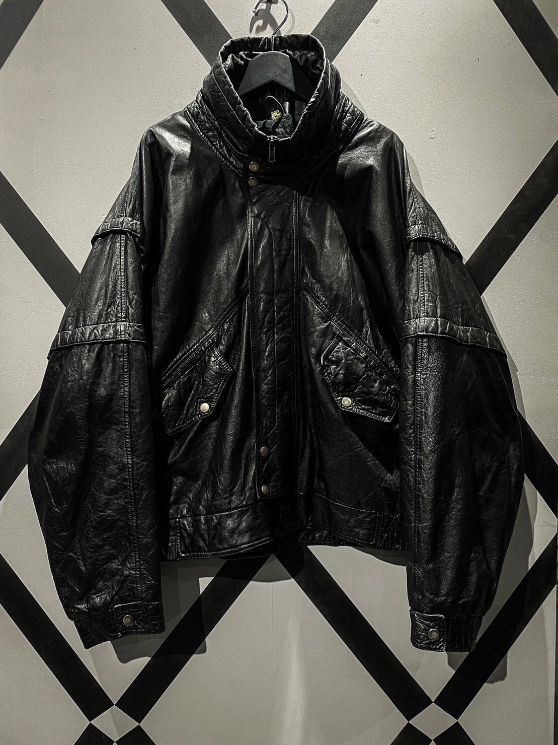 X VINTAGE】Layered Gimmik High Neck Leather Jacket | Caka(カカ