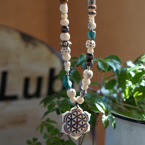 Flower of Life White Yak horn Beads Necklace フラワーオブライフ ホワイトヤクビーズネックレス