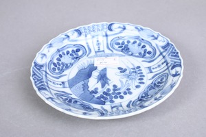 カケ ×２ ニュウ 九谷焼 染付 芙蓉手 バッタ文 小皿 E アウトレット