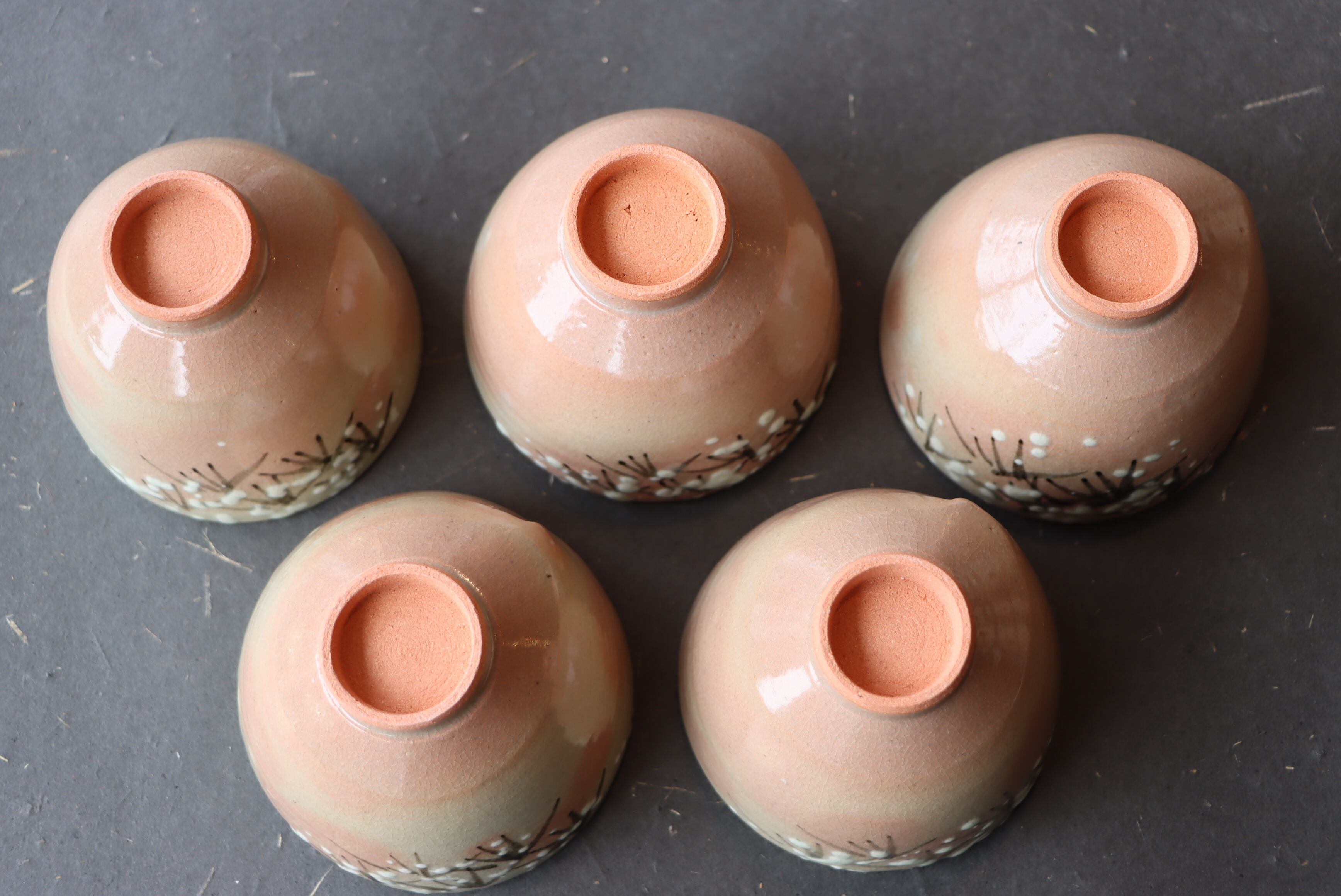 乾山写 雪笹絵 汲み出し茶碗 十客組 共箱/Tea cup in Kenzan style