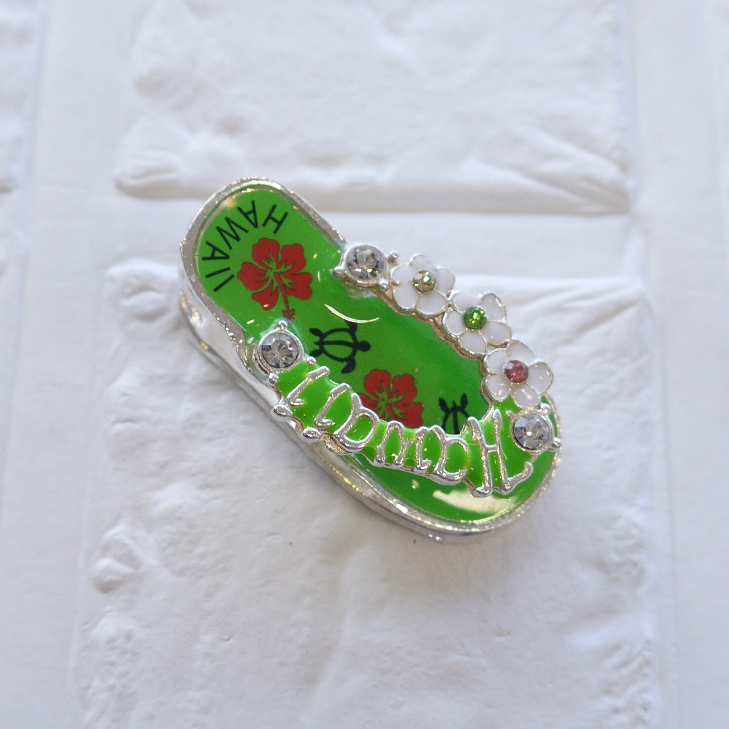 ★ハワイ直輸入★ビーチサンダル クリップ マグネット/キッチンマグネット/ハワイ磁石<KG-120/ライトグリーン ホヌ ハイビスカス>