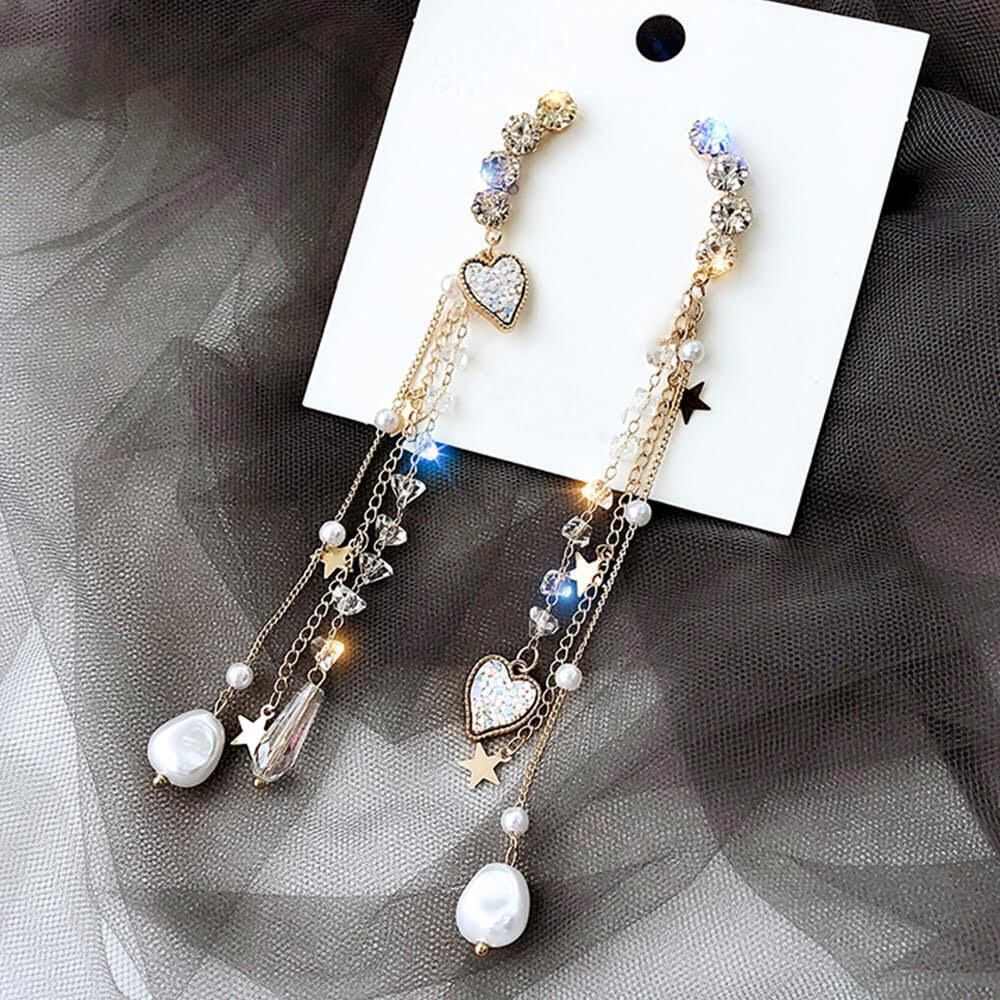 ハート&スターモチーフロングピアス