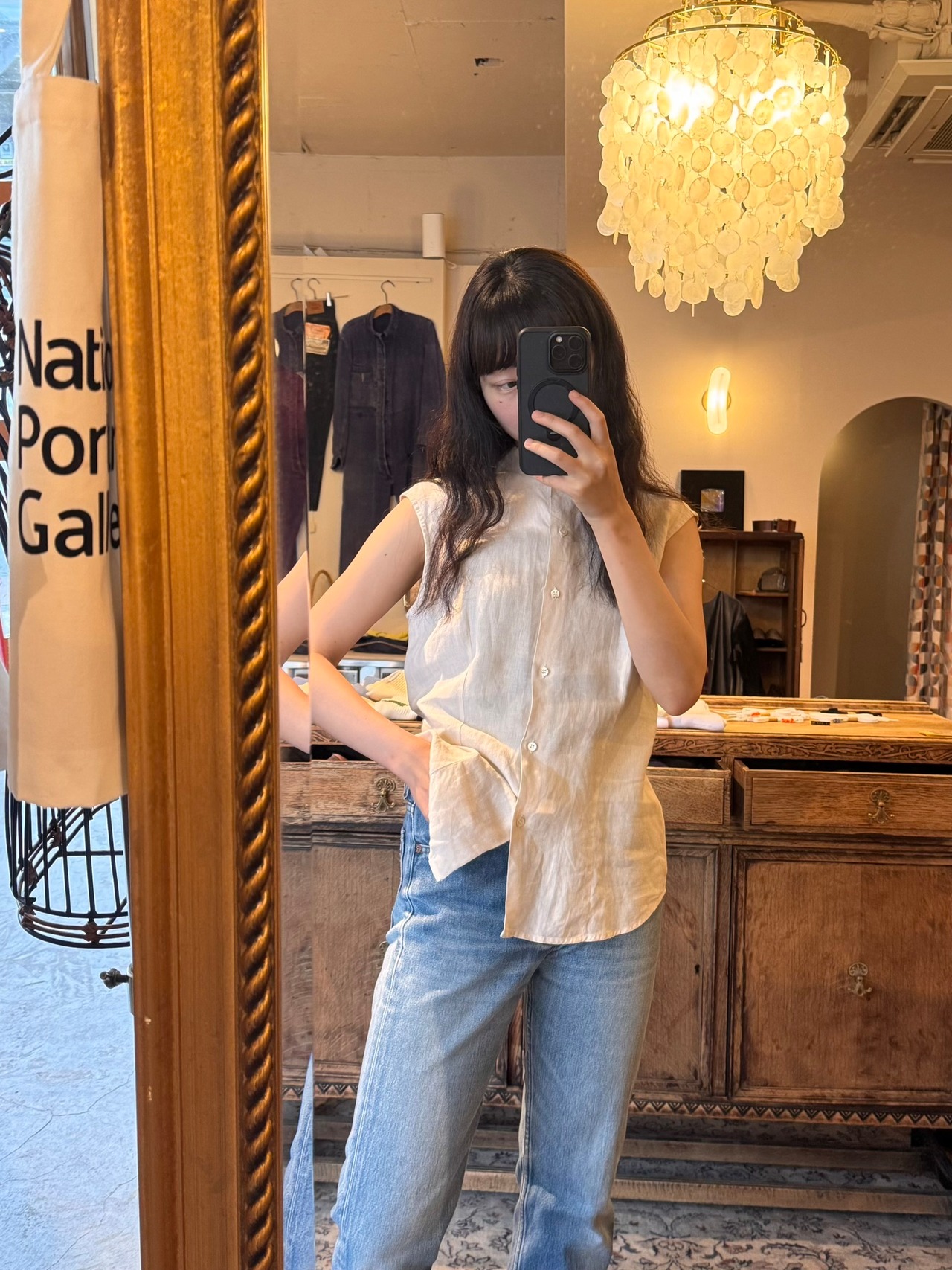 MIRELLA CALO リネンノースリーブシャツ
