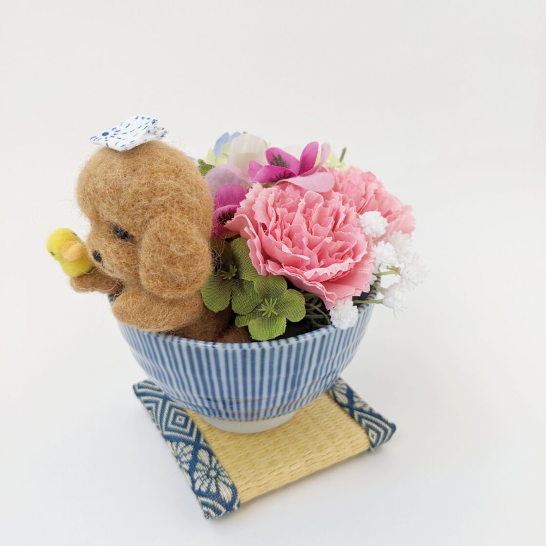 羊毛フェルトアレンジメントミニチュアダックストイプードル 羊毛