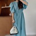 【袖コンシャスワンピース】ボリュームスリーブ フロントスリット ロングワンピース きれいめ