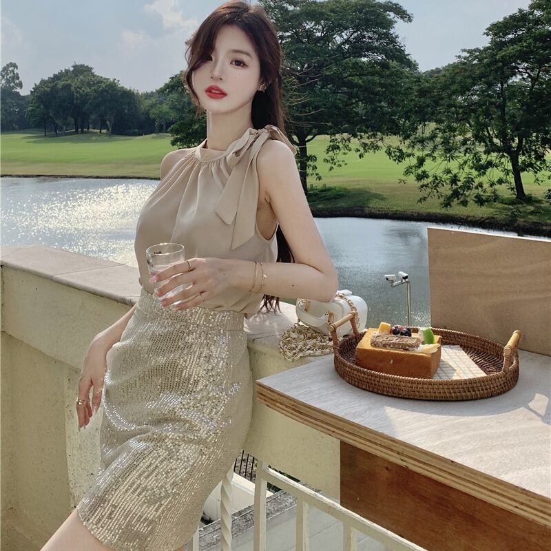 ストラップレスシャツ ハイウェストウェストスカート ストリート ハンチェンe53769866726