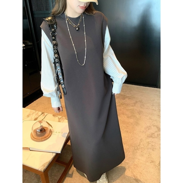Stripe sleeve docking dress　M1821