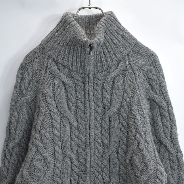 90～00s SPICE ISLAND スパイスアイランド ケーブル編み アランニット デザイン フルジップ カーディガン ジャケット グレー ヴィンテージ ビンテージ 古着 メンズXLサイズ