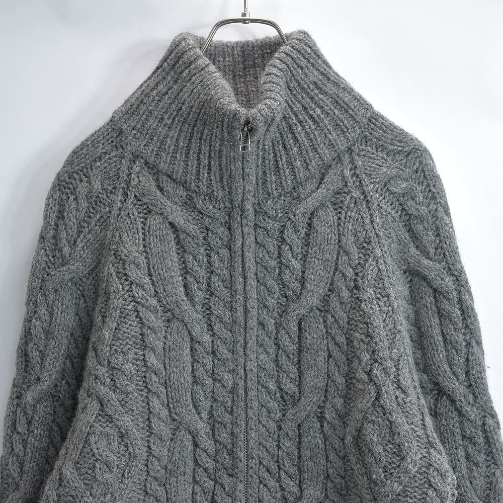 90~00s SPICE ISLAND スパイスアイランド ケーブル編み アランニット デザイン フルジップ カーディガン ジャケット グレー ヴィンテージ ビンテージ 古着 メンズXLサイズ