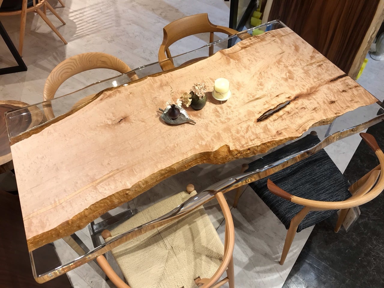 玉杢】メープル_1665×890×50_浅草本店_テーブル天板/レジン加工 221589