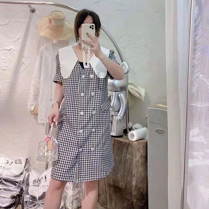 サマー薄手格子柄ドレス スカート 大きめサイズ 夏物 ミックスインファッション14050399522