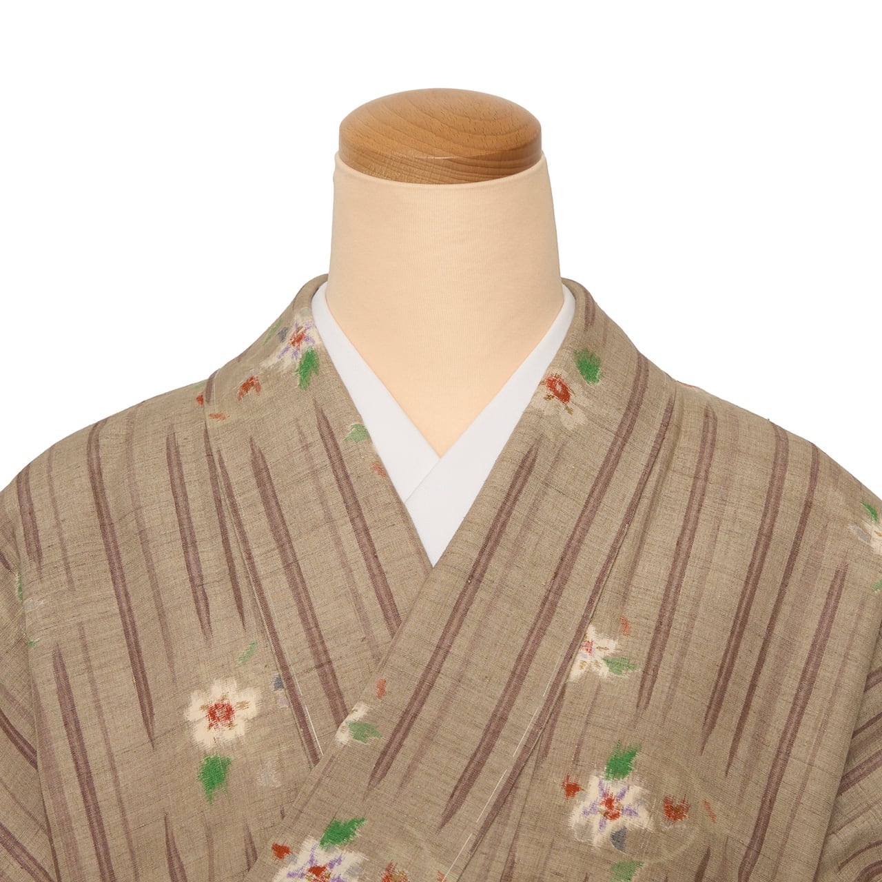 松坂屋染織名作展 「越後つむぎ絣」 縞に花の絣 紬袷着物【お仕立て