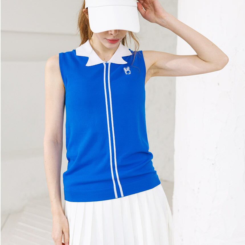 クールタッチラインリブニットノースリーブトップス