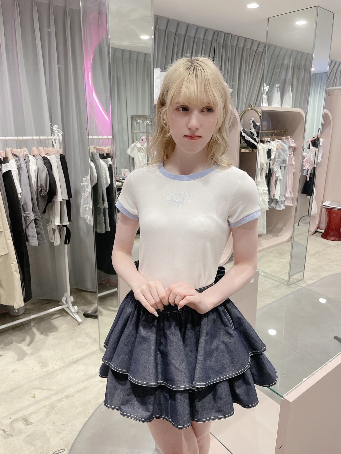 Starry⭐︎フリルデニムミニスカート(INDIGO,BLACK) | lilLilly