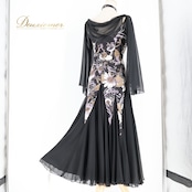 社交ダンス 衣装 スタンダードドレス ワンピース ドレス ブラック系 ホワイト系 ブラウン系 パスタイム PASTIME 日本製 黒 柄 模様 レース ダンス パーティ 発表会 伸縮 軽い ストレッチ素材 フォーマル 大人 レディース 薄手 華やか ダンス用 長袖 おしゃれ 上品 パーティードレス