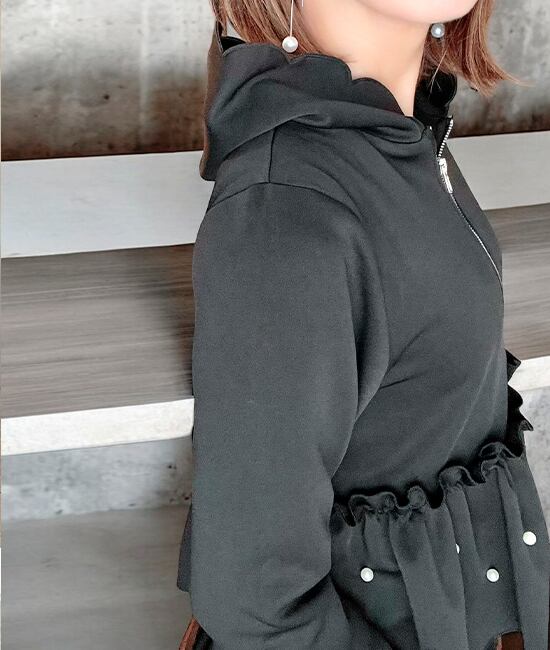 CLOSE SALE★SJ0316【セレクトコレクション】ダイバー素材・パールスカラップギャザーリボンパーカー