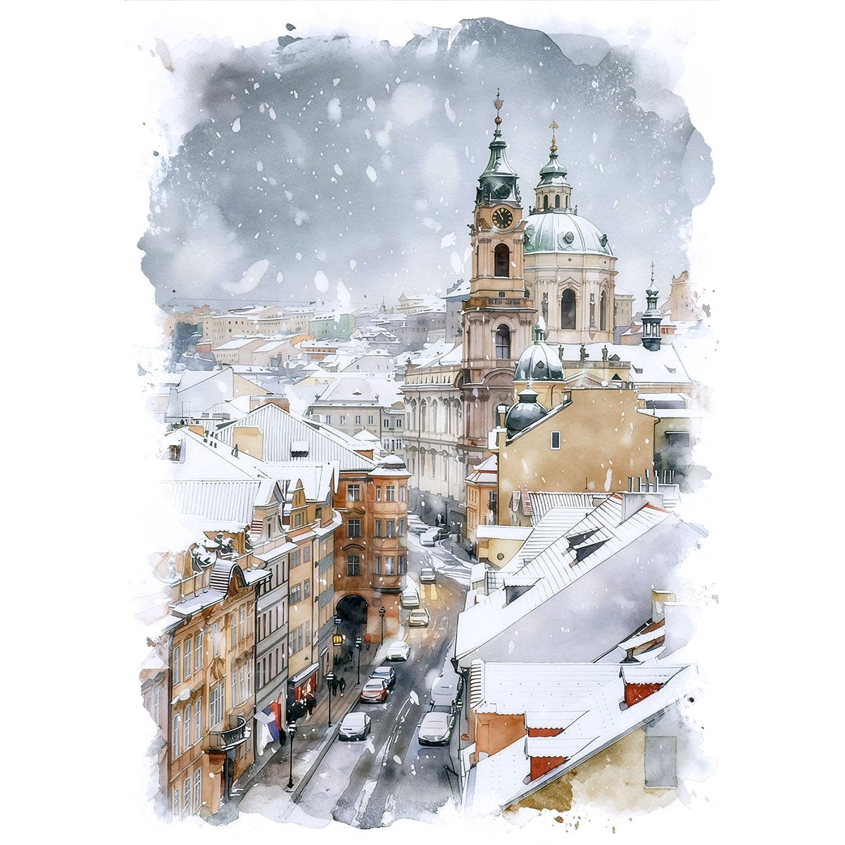 絵画 風景画(街並み) 秋 チェコ プラハにあるカレル橋の紅葉