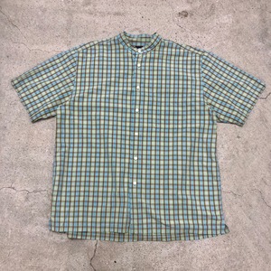 00s OLD GAP/Check s/s Shirt/2001年製/L/チェック柄半袖シャツ/バンドカラー/グリーン/アイスブルー/ギャップ