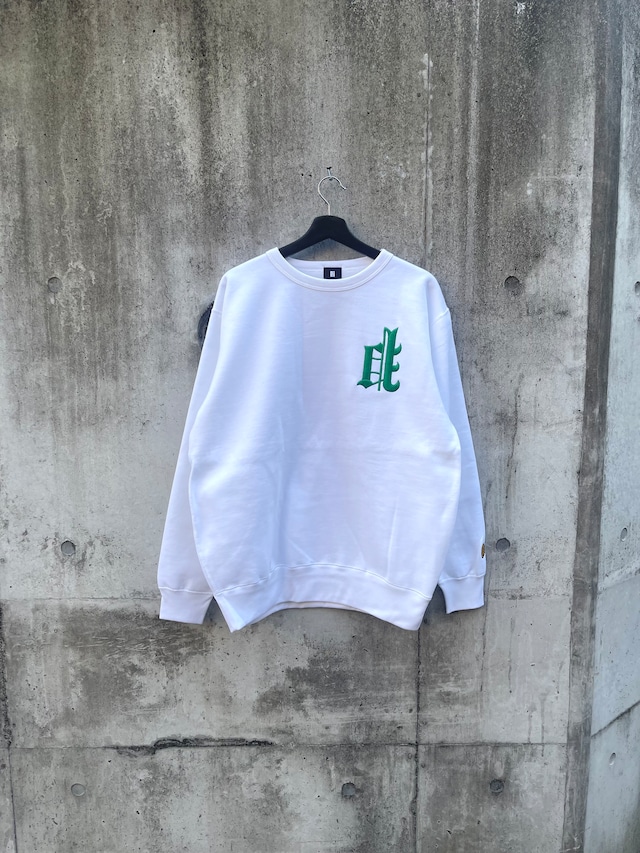 Upside Down Old P Logo Crewneck  　【WHT✖︎GREEN】