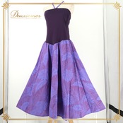 フラダンス 衣装 ALOHA FABRICS アロハファブリック ワンピース ドレス パープル系 モンステラ柄 植物柄 ハワイアンプリント ハワイアン アロハ フラ ダンス レッスン 練習 ハワイアンダンス フレアスカート リボン 紫 青 ブルー系 華やか かわいい おしゃれ 上品 大人っぽい ダンス衣装 練習着 レッスンウェア