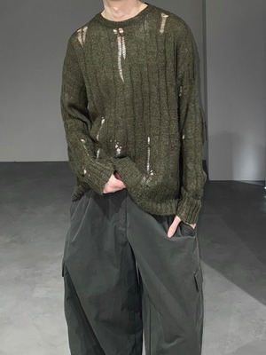damage sheer knit / khaki