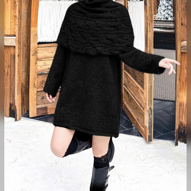 ケーブル編み ケープ風 タートルネック ニットワンピース 2color ON1099
