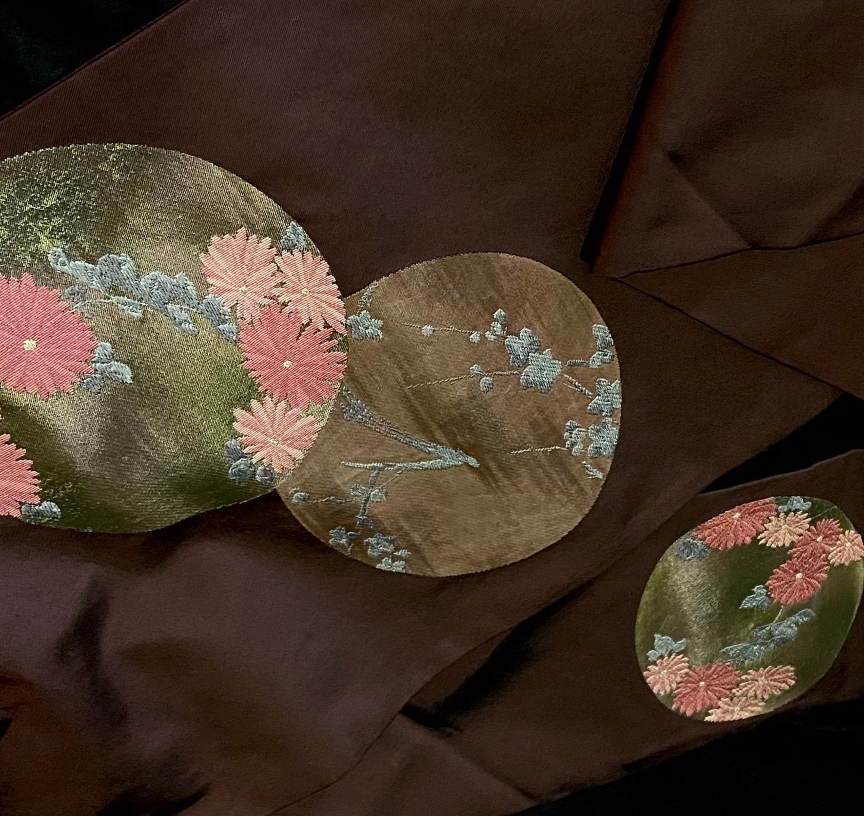 花丸紋様の名古屋帯〉梅、菊模様 茶の帯 オトナ可愛い 織り出し﻿ | 和